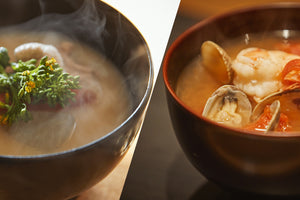 京白味噌の豚汁（二人前×1）＆海鮮和風トマト汁のセット（二人前×1）
